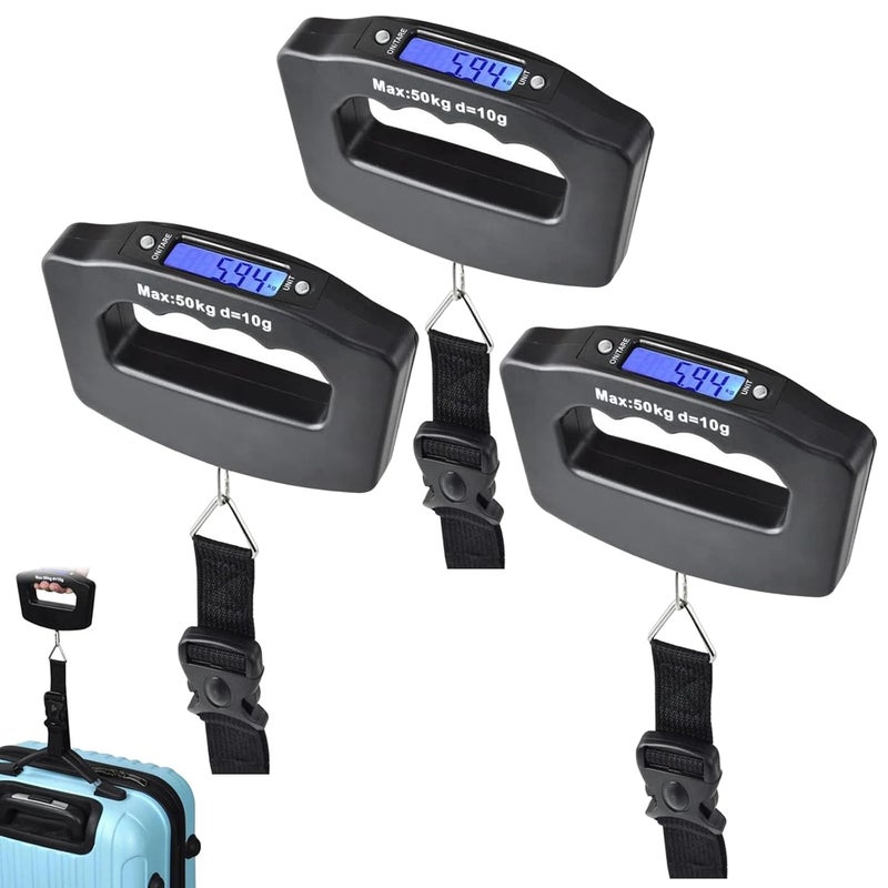 TMWEFUSC 3 Pack Luggage Scale, 50 Kg/110 Lbs Suitcase Weight Scale with LCD Display Backlight, Portable Buckle Webbing Digital Fishing Scale for Travelers and Fish Weighing, (Battery not Included). - Image 1